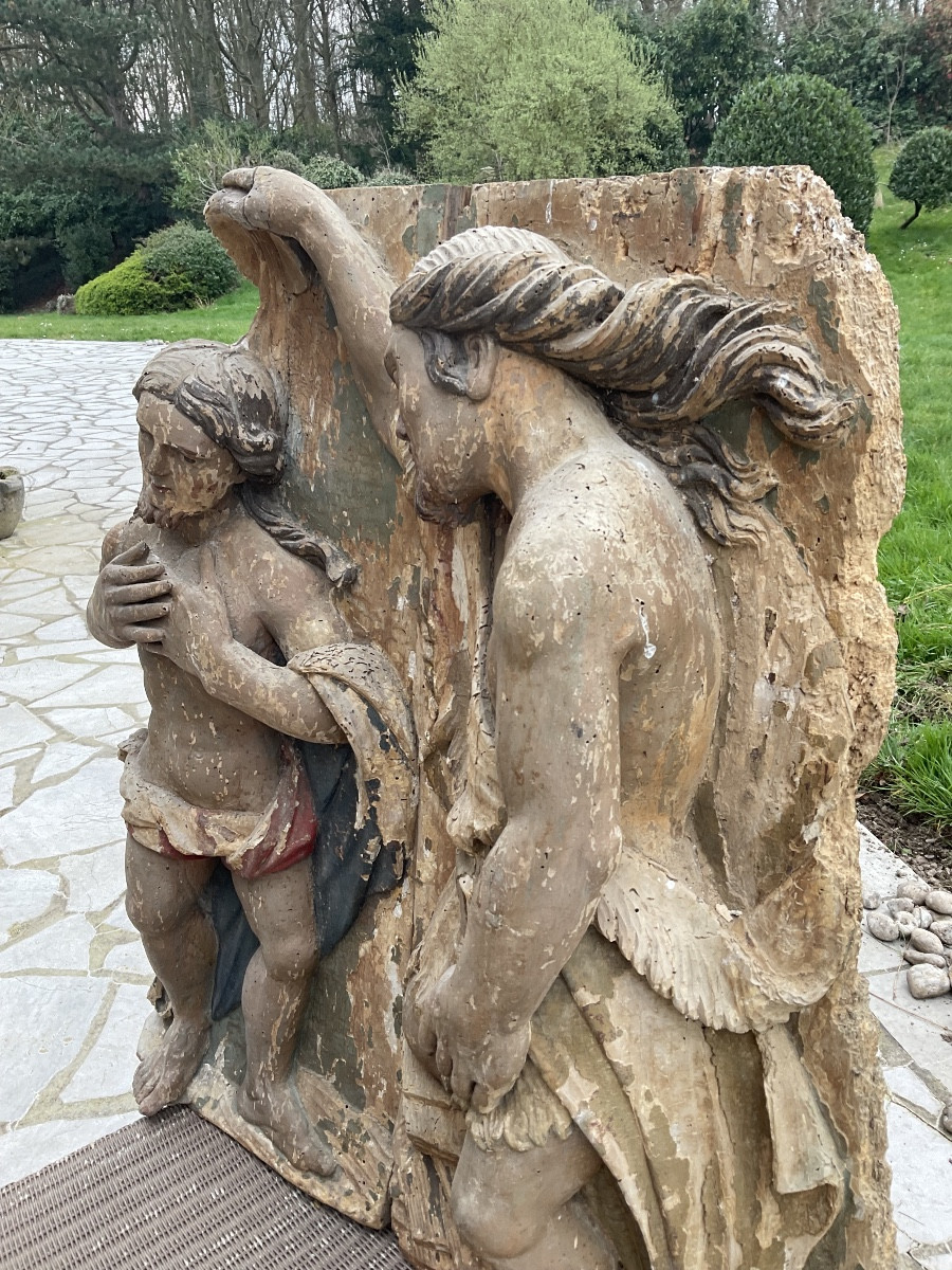Baptême du Christ bas relieffinXVIIeBois polychrome -photo-6