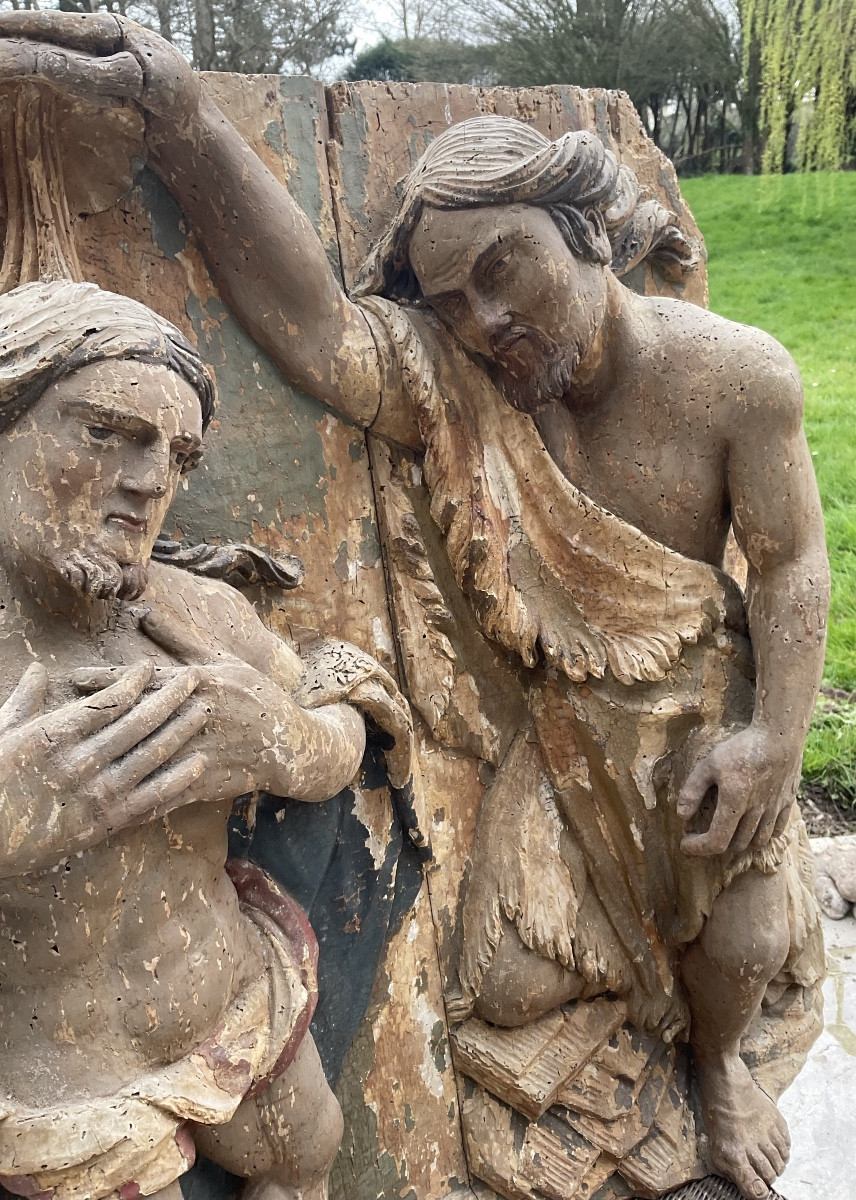 Baptême du Christ bas relieffinXVIIeBois polychrome -photo-7