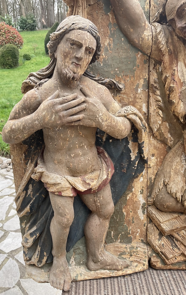 Baptême du Christ bas relieffinXVIIeBois polychrome -photo-8