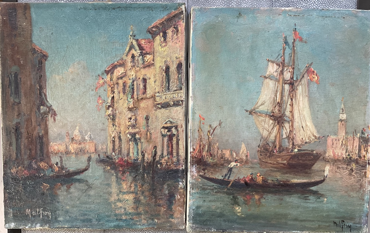 Pair Of Paintings Of Venice By Malfroy -photo-4