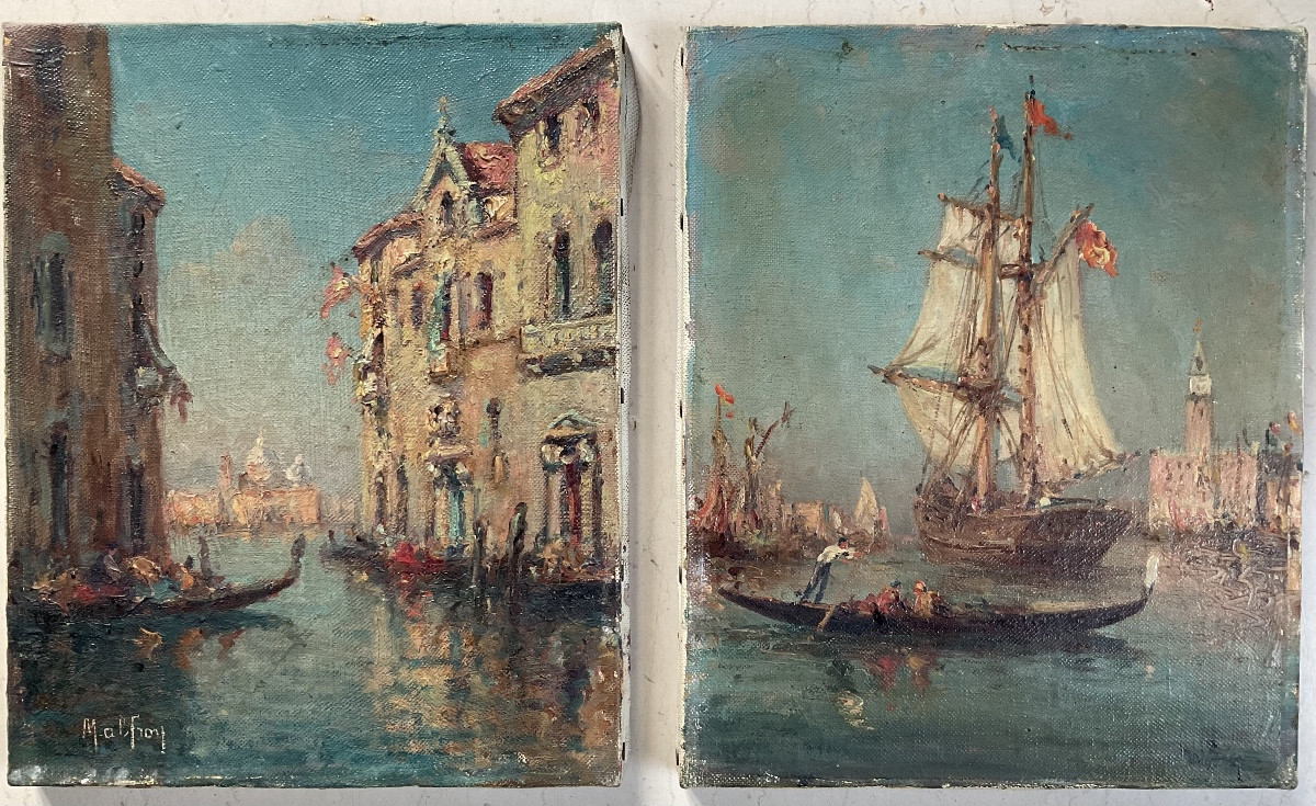 Pair Of Paintings Of Venice By Malfroy 