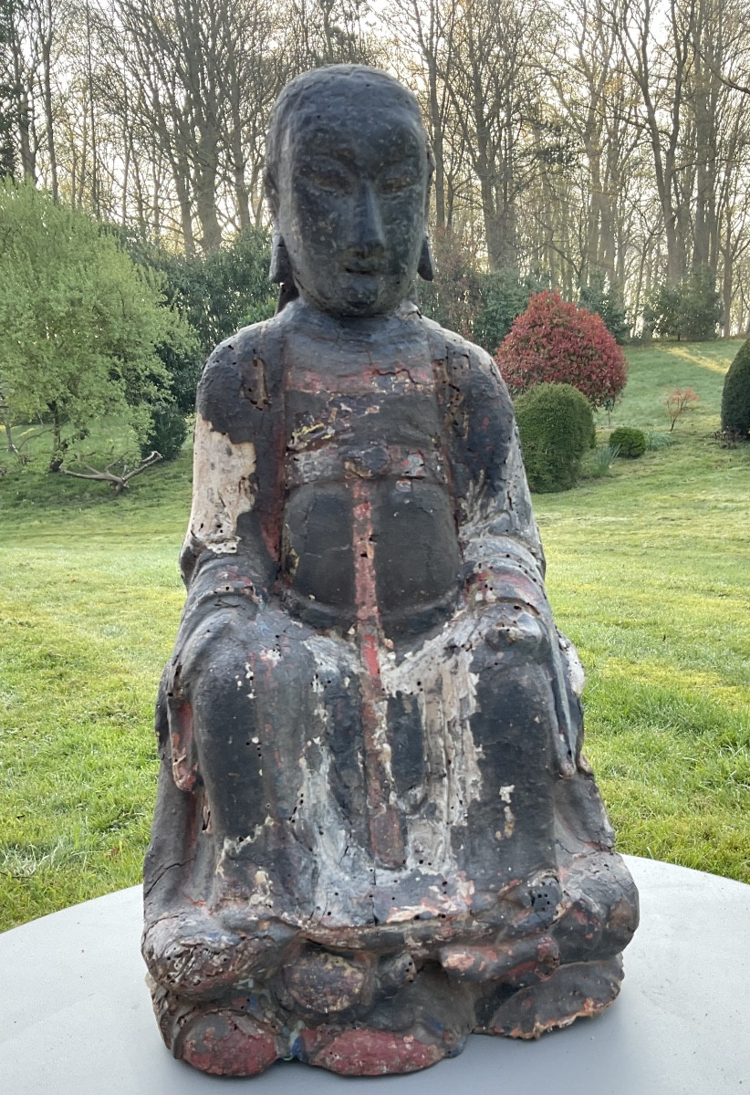 Painted Wooden Buddha, 19th Century-photo-2