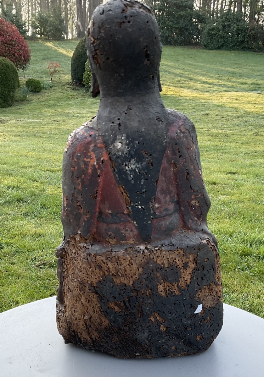 Painted Wooden Buddha, 19th Century-photo-3