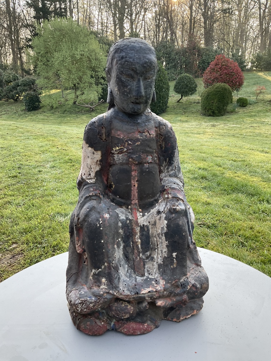 Painted Wooden Buddha, 19th Century-photo-4