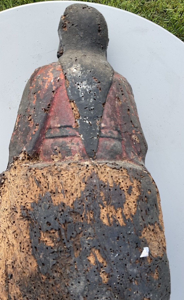 Painted Wooden Buddha, 19th Century-photo-2