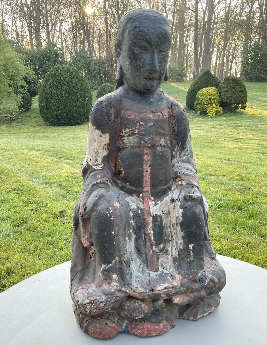 Painted Wooden Buddha, 19th Century-photo-4