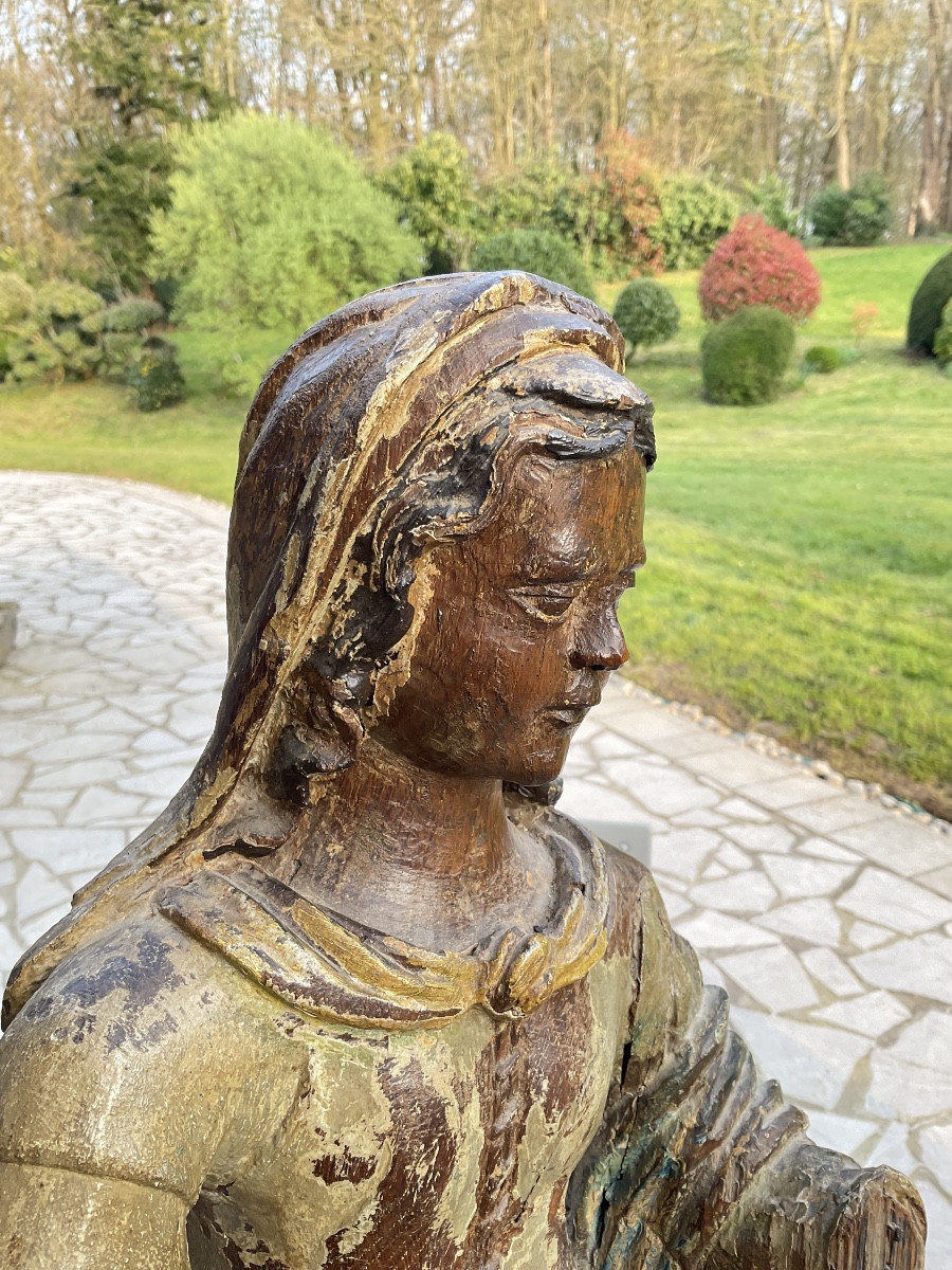 Seated Virgin Mary, Polychrome Wood, 17th Century-photo-1
