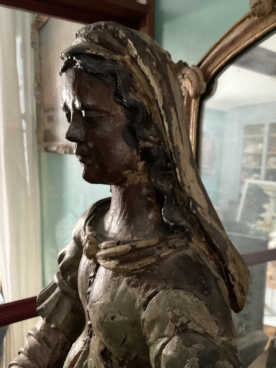 Seated Virgin Mary, Polychrome Wood, 17th Century-photo-6