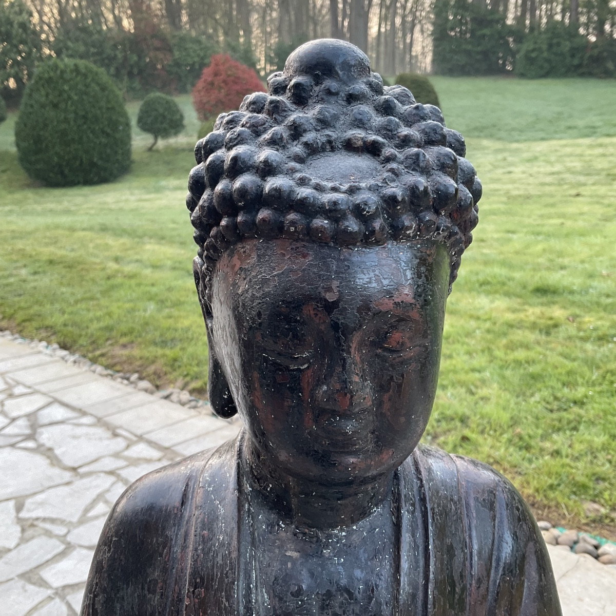 Bouddha bois peint Vietnam XIXe-photo-4