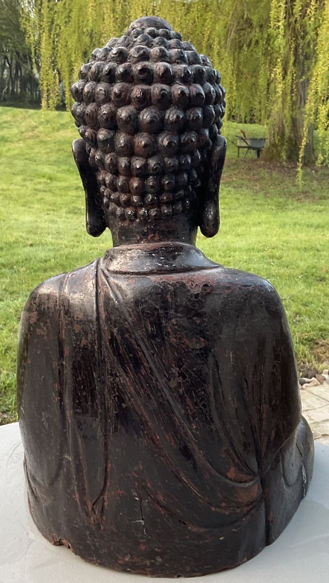 Bouddha bois peint Vietnam XIXe-photo-3