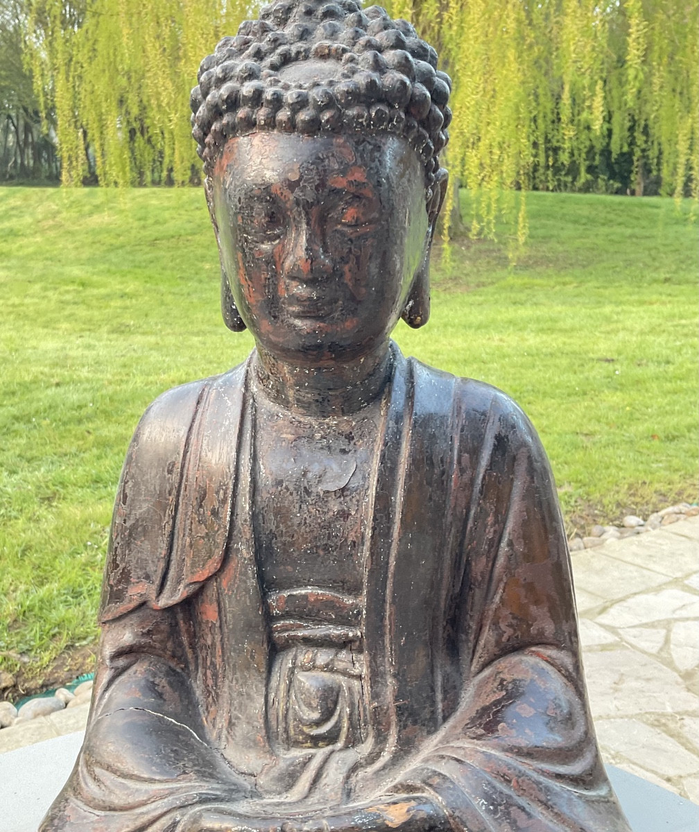 Bouddha bois peint Vietnam XIXe