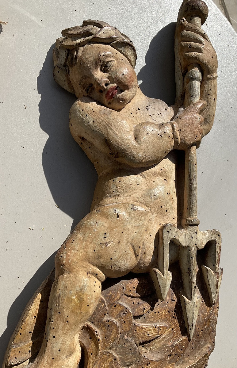 Pair Of 18th-century Polychrome Wooden Putti -photo-1