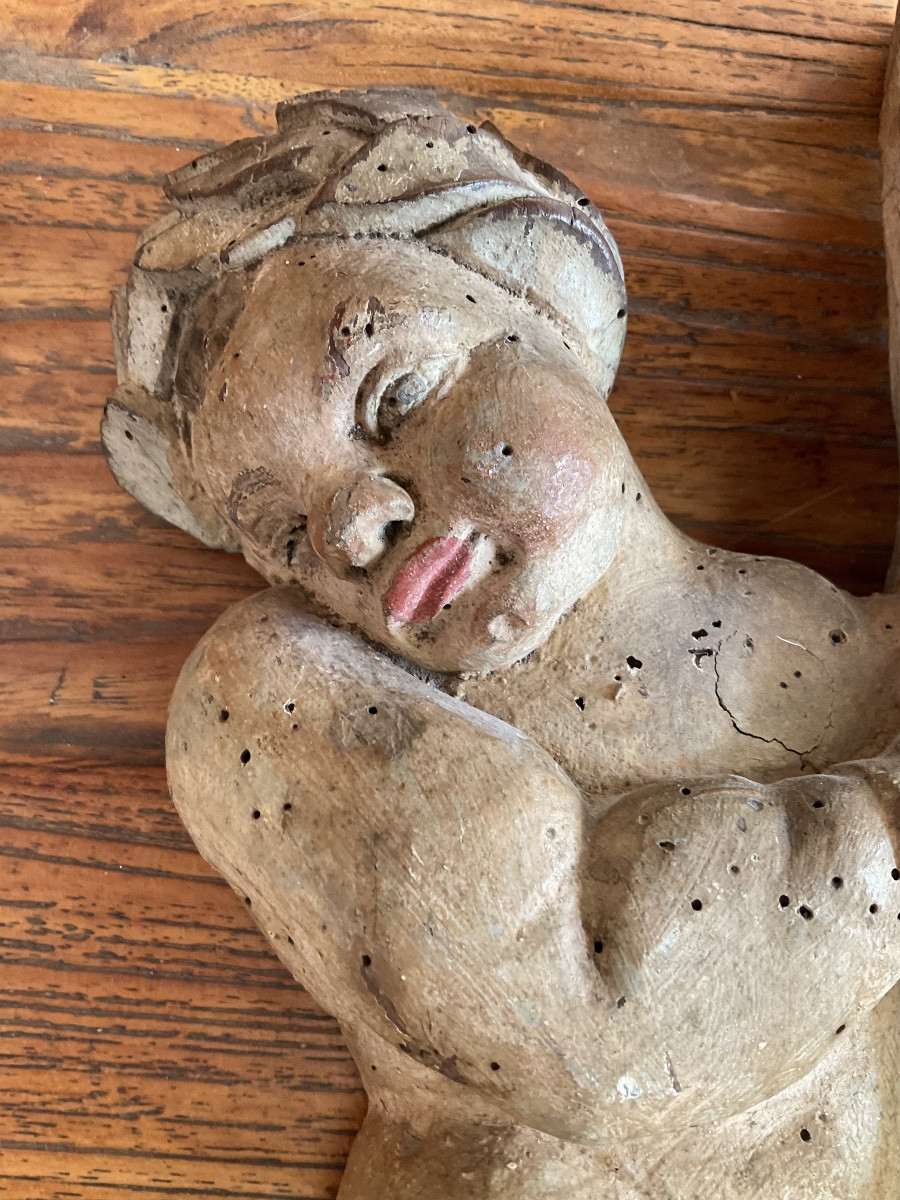 Pair Of 18th-century Polychrome Wooden Putti -photo-5