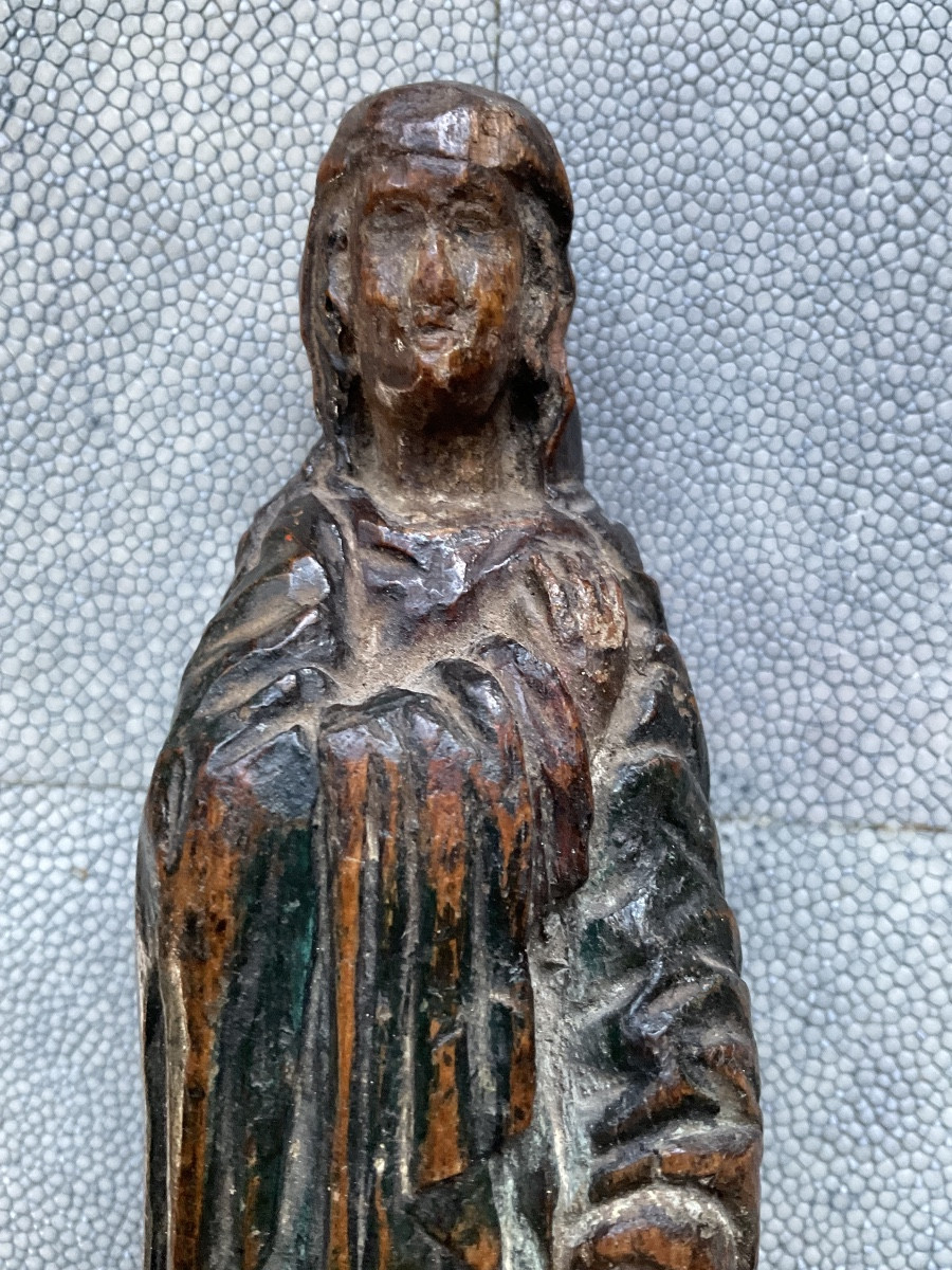 Statuette de vierge XVIIIe  bois naturel-photo-2