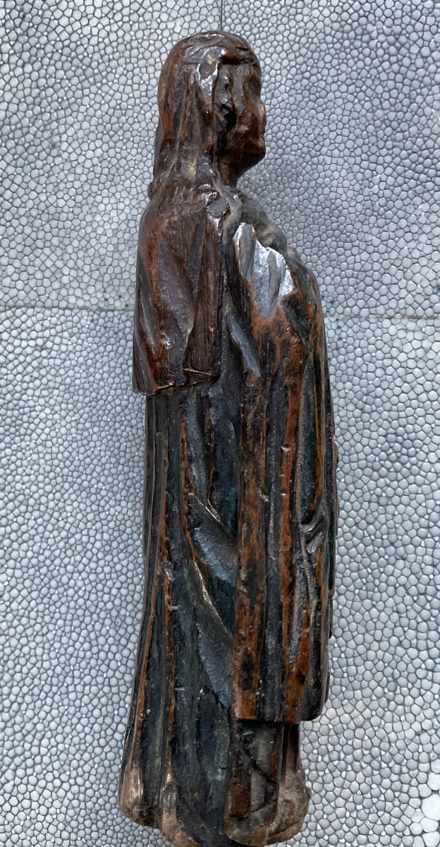 Statuette de vierge XVIIIe  bois naturel-photo-1