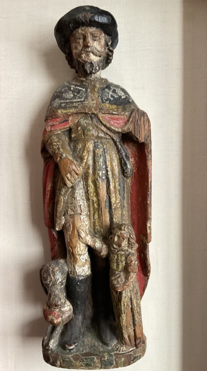 Saint Roch Wood Carvingxviiith Century Polychrome-photo-2