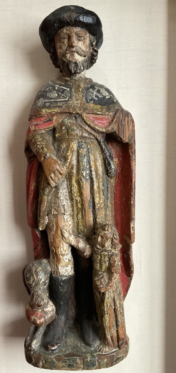 Saint Roch Wood Carvingxviiith Century Polychrome-photo-3
