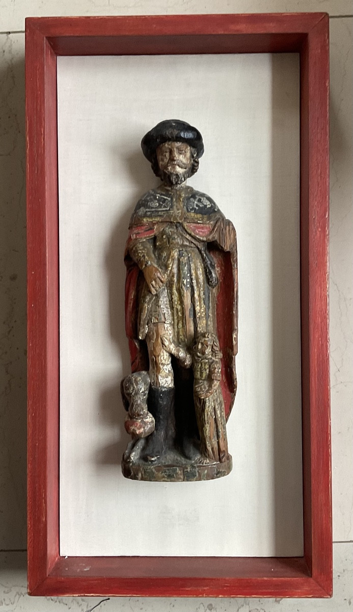 Saint Roch Wood Carvingxviiith Century Polychrome-photo-1