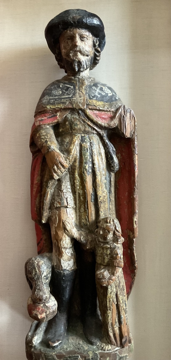 Saint Roch Wood Carvingxviiith Century Polychrome-photo-2