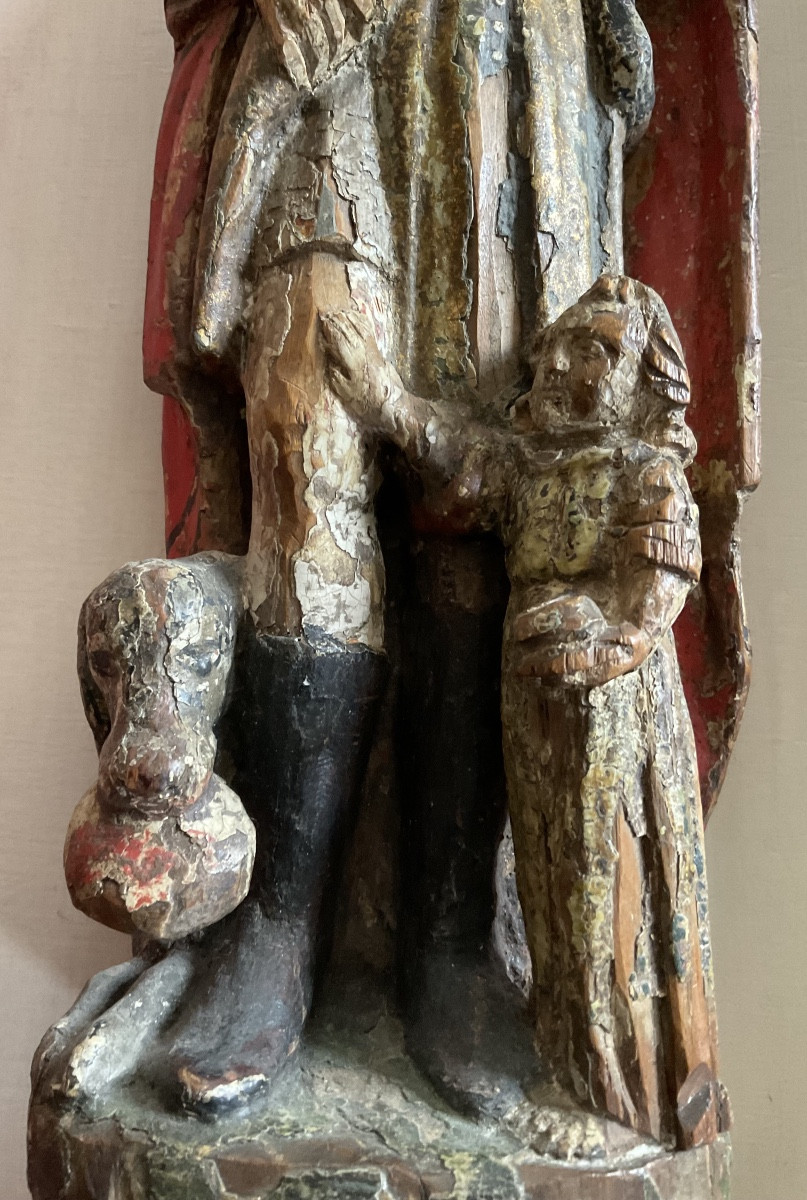 Saint Roch Wood Carvingxviiith Century Polychrome-photo-3