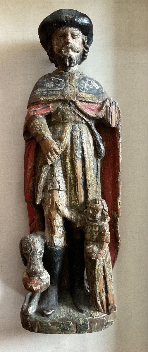 Saint Roch Wood Carvingxviiith Century Polychrome-photo-4