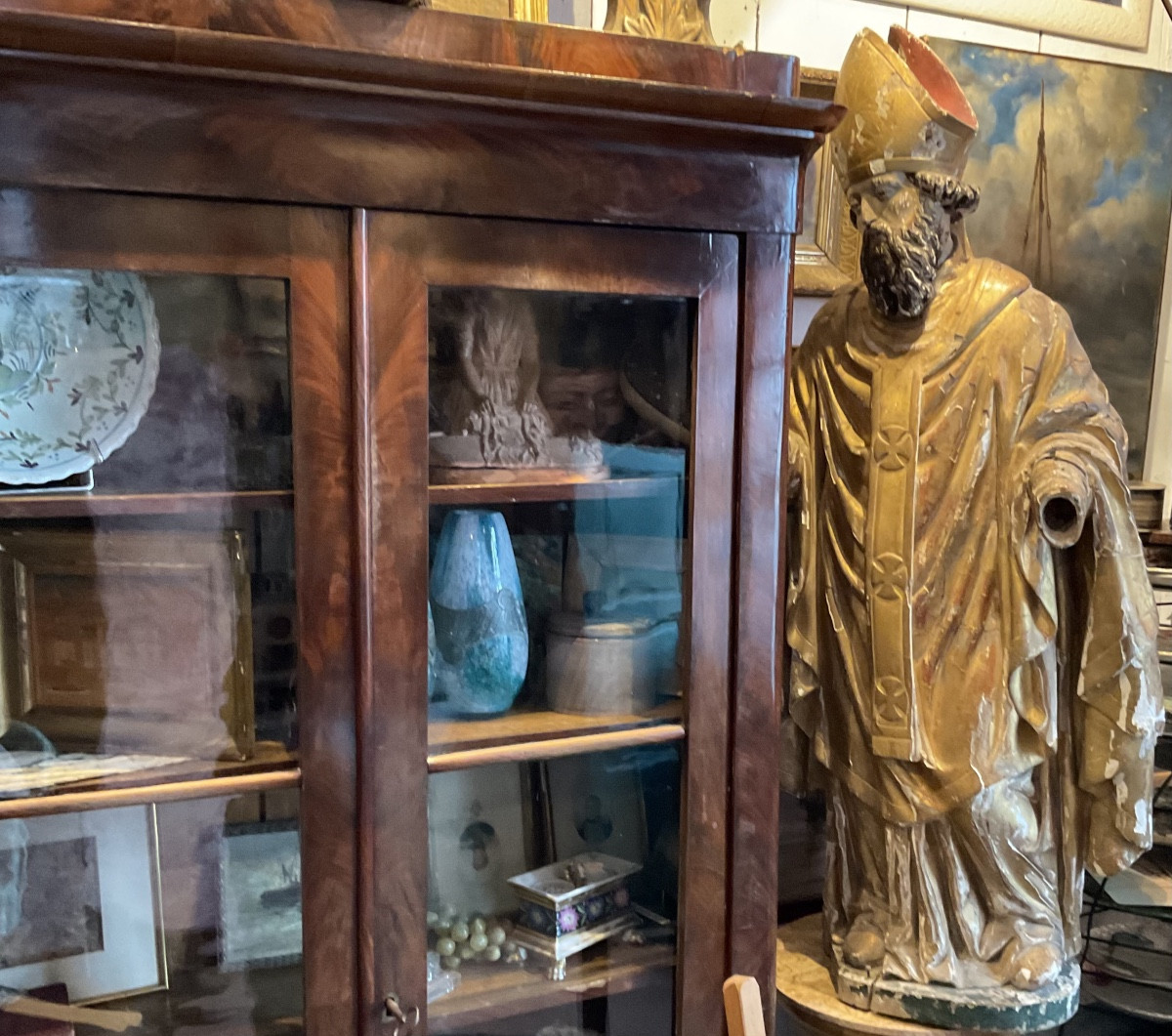 Saint évêque bois doré fin XVIIIe-photo-2