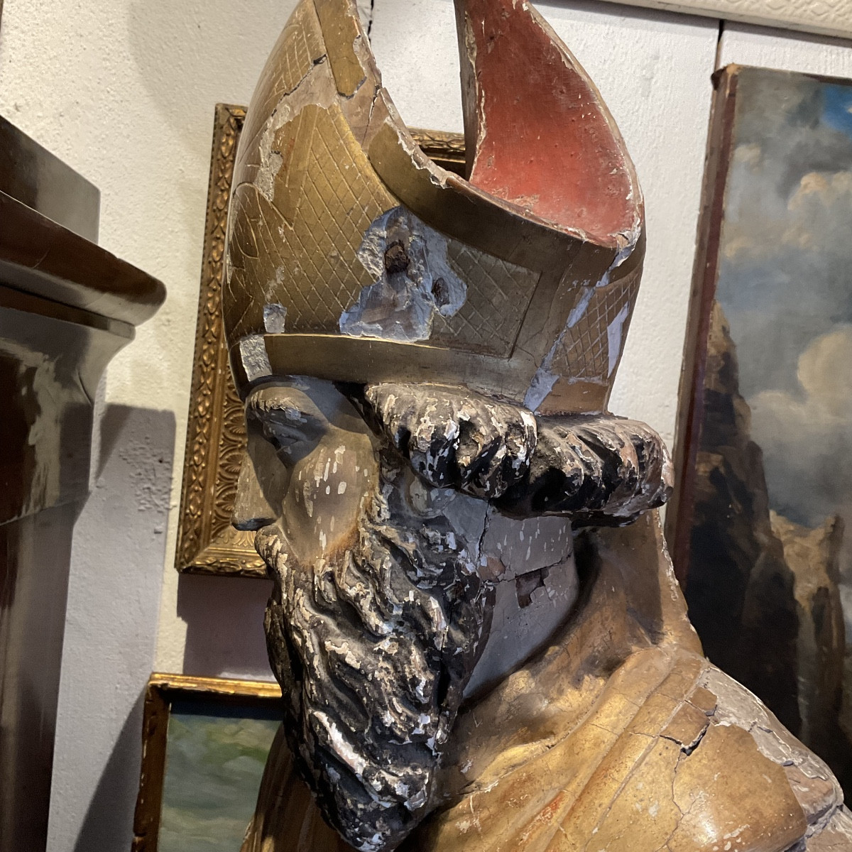 Saint évêque bois doré fin XVIIIe-photo-3