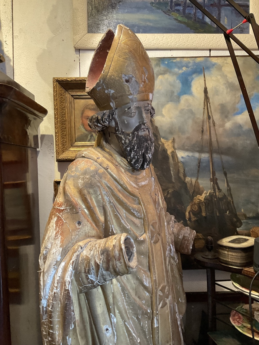 Saint évêque bois doré fin XVIIIe-photo-3