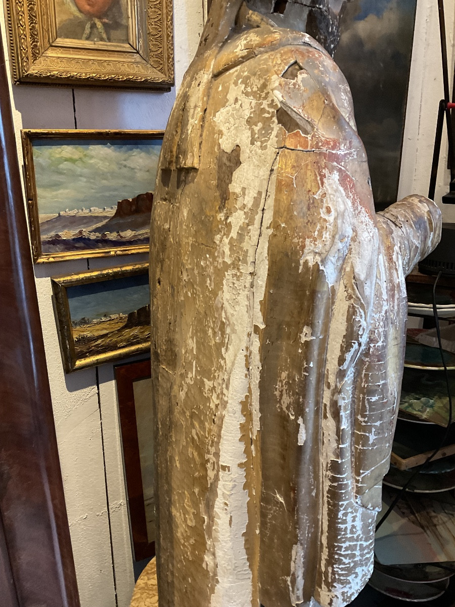 Saint évêque bois doré fin XVIIIe-photo-5