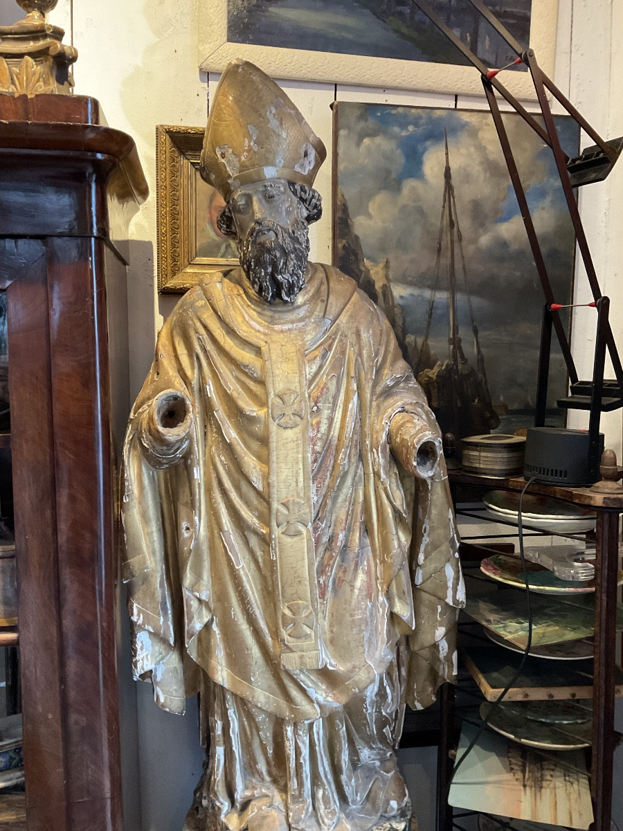 Saint évêque bois doré fin XVIIIe-photo-6