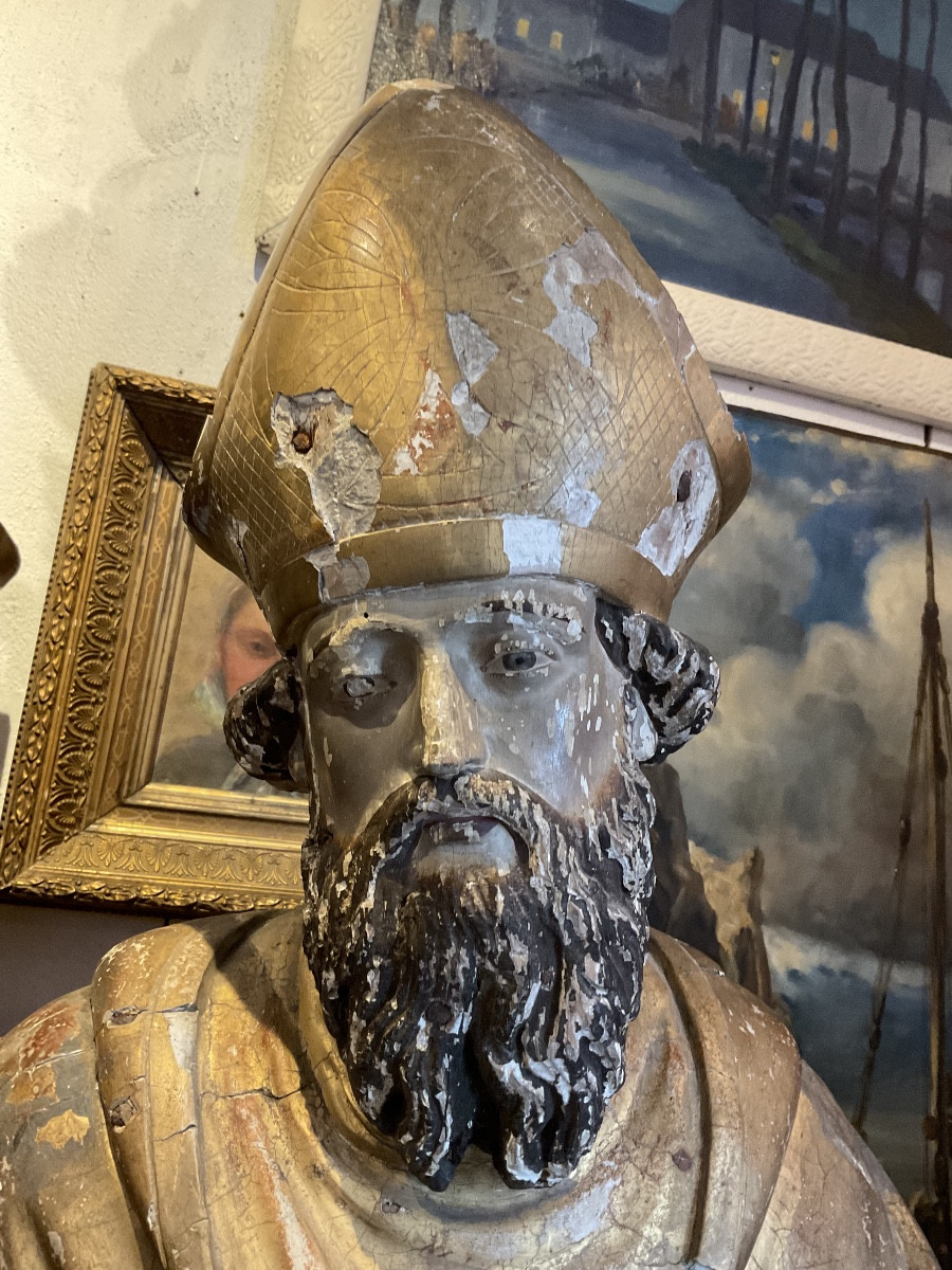 Saint évêque bois doré fin XVIIIe-photo-7