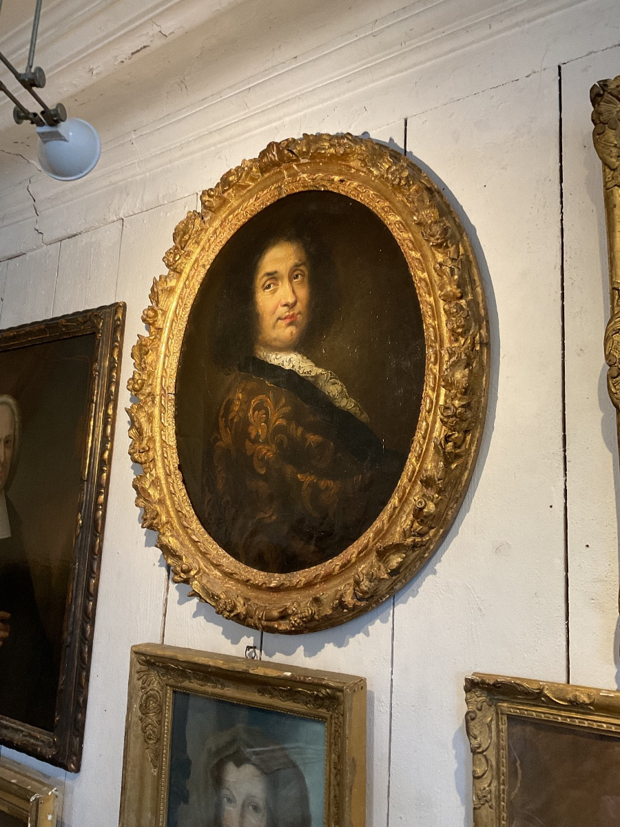 Portrait de Mr de Riants  cadre en bois dore-photo-2