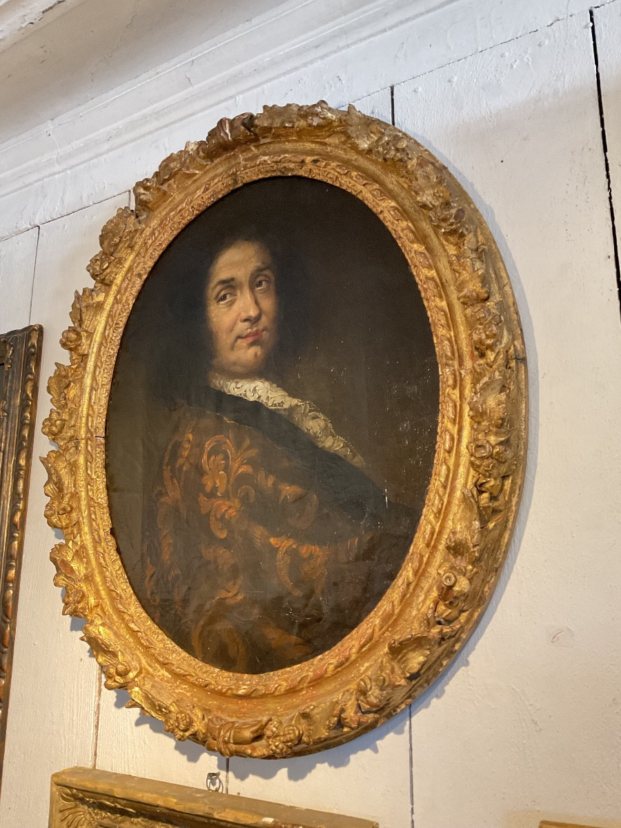 Portrait de Mr de Riants  cadre en bois dore-photo-2