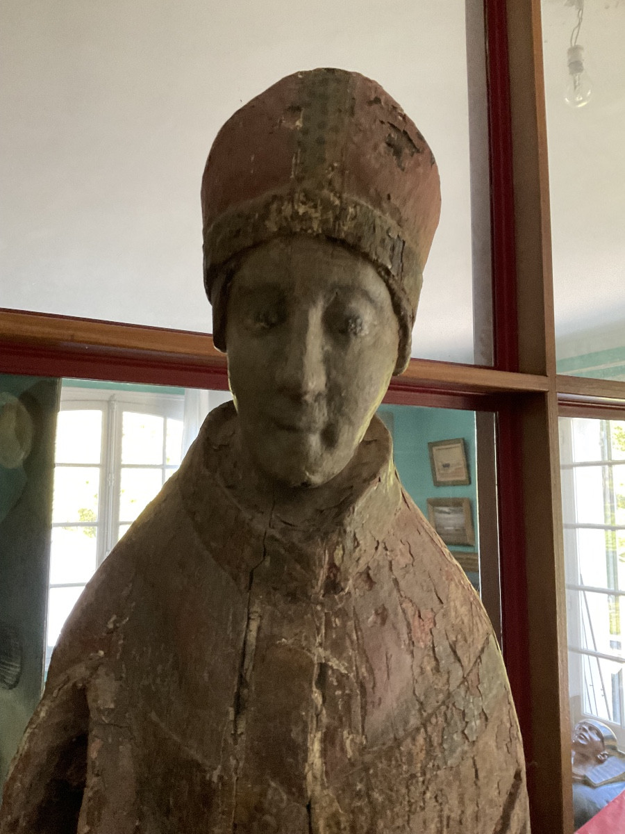 Saint Bishop 15th Century Polychrome Wood-photo-2