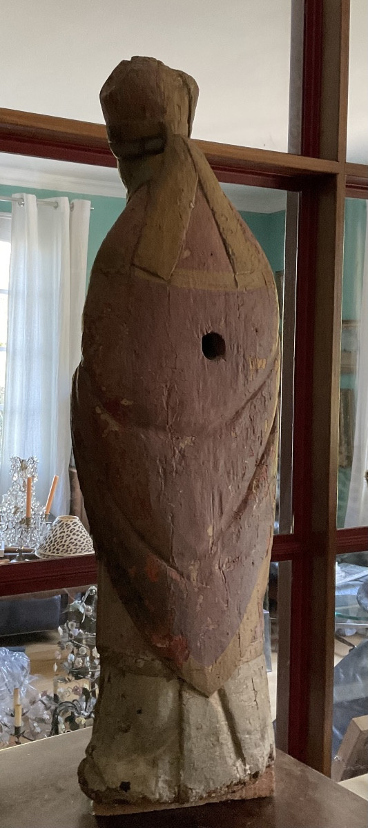 Saint Bishop 15th Century Polychrome Wood-photo-1