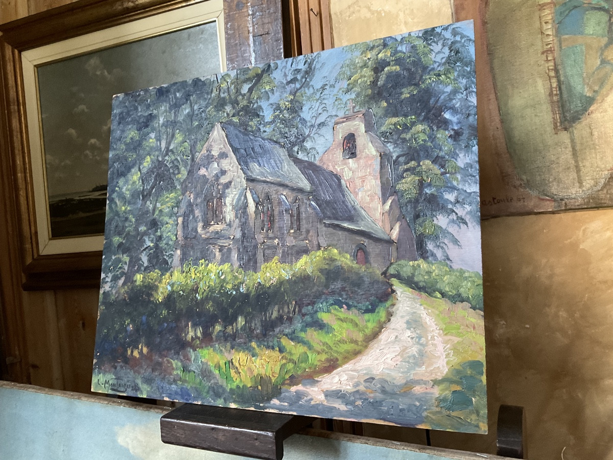 Louis Montaigu chapelle du Hamelet huile sur panneau-photo-1