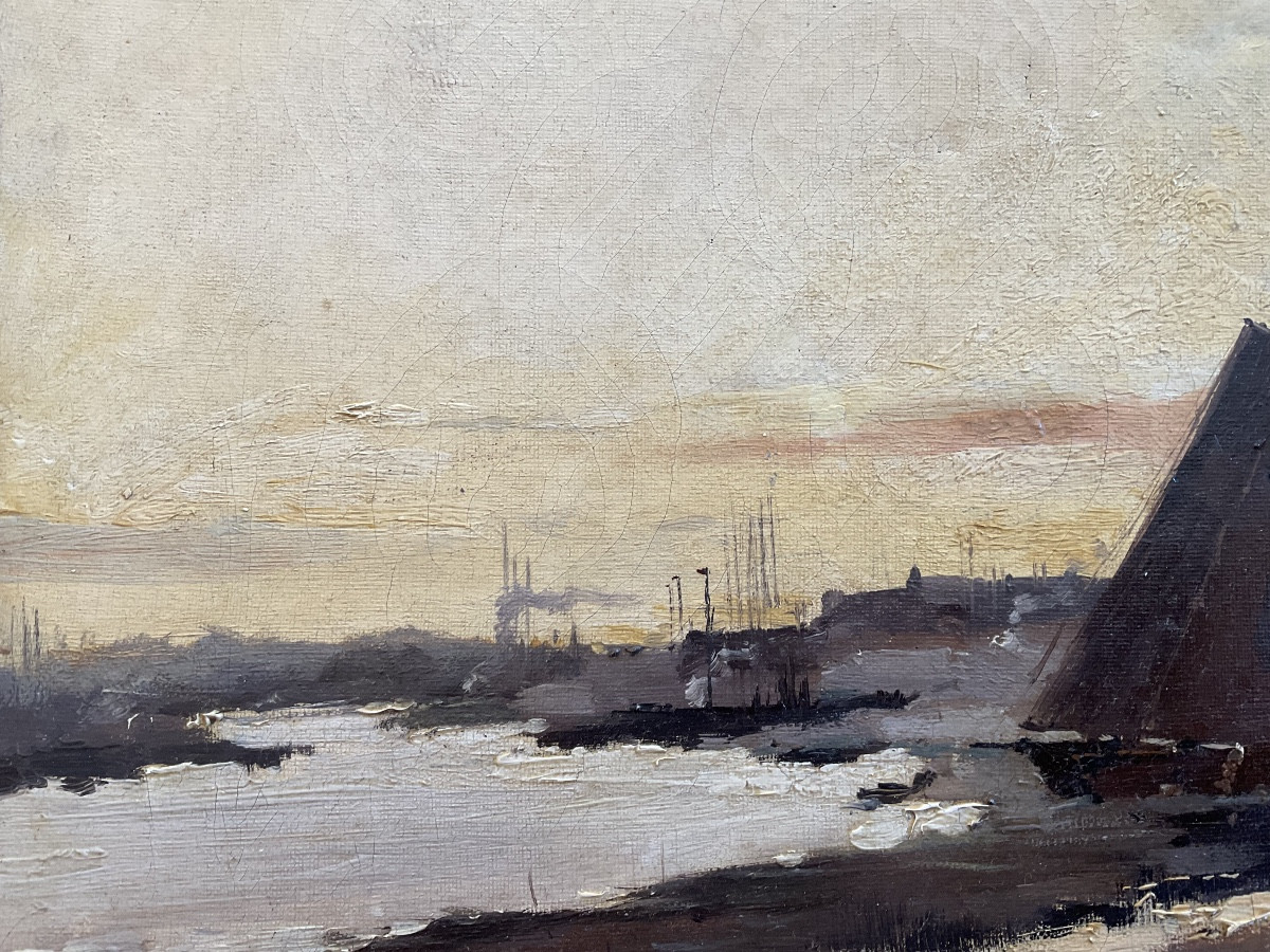 Port Par Lievin Oil On Canvas-photo-3