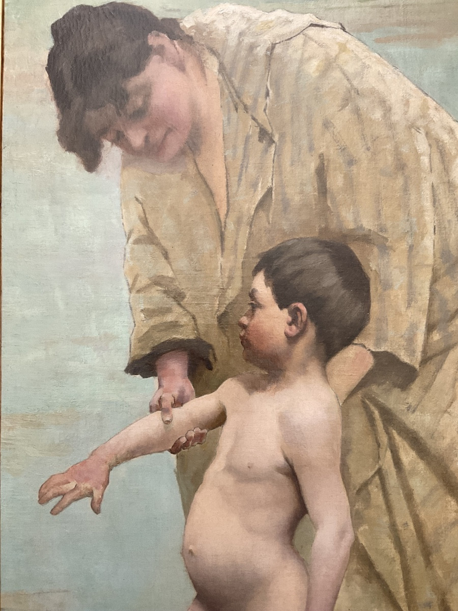 Woman And Child Bathing Oil On Canvas-photo-2