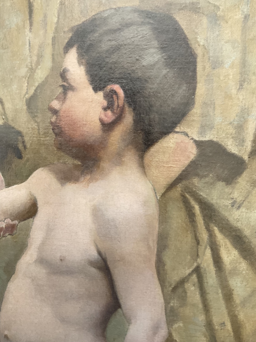 Woman And Child Bathing Oil On Canvas-photo-3