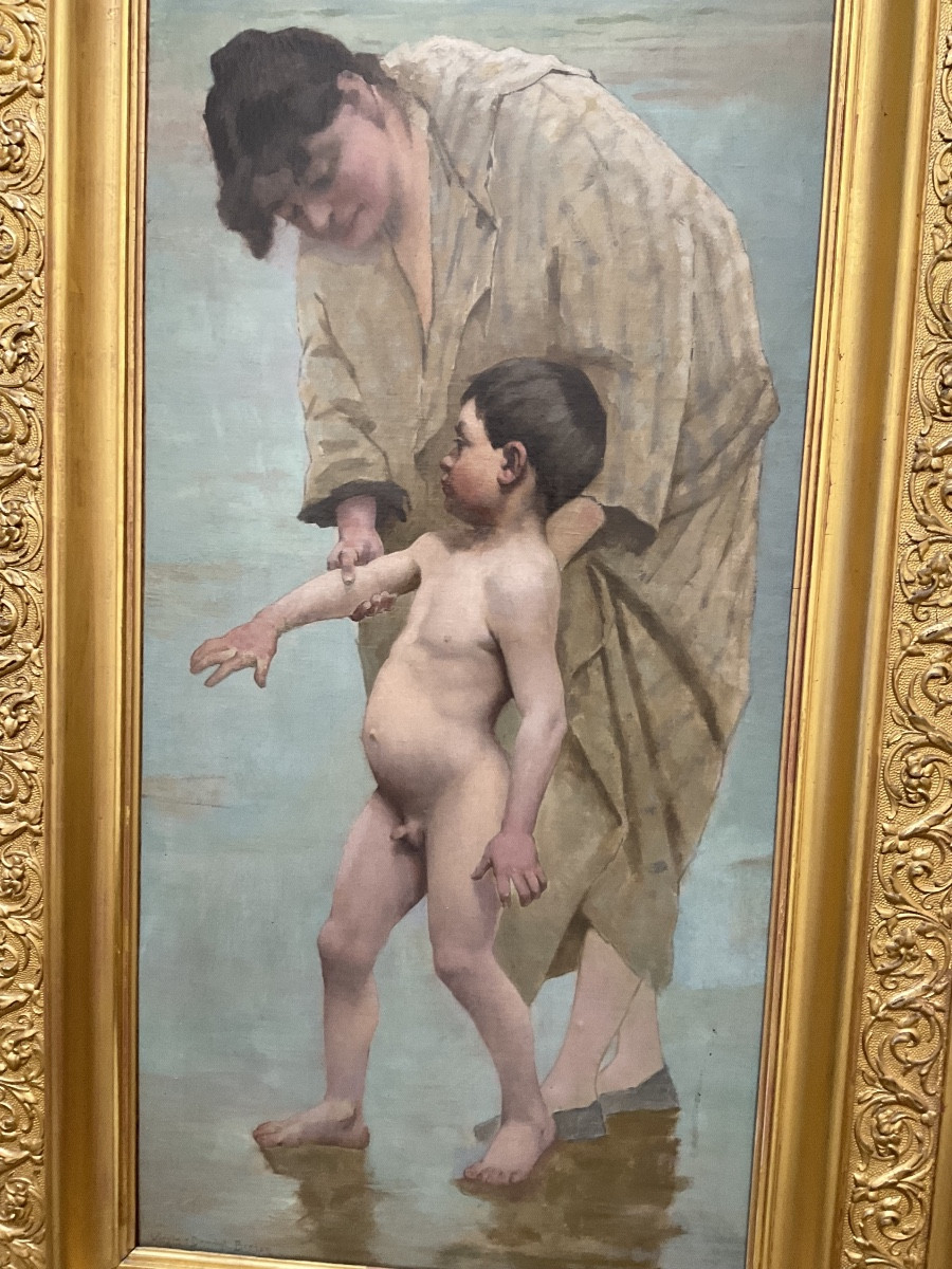 Woman And Child Bathing Oil On Canvas-photo-4