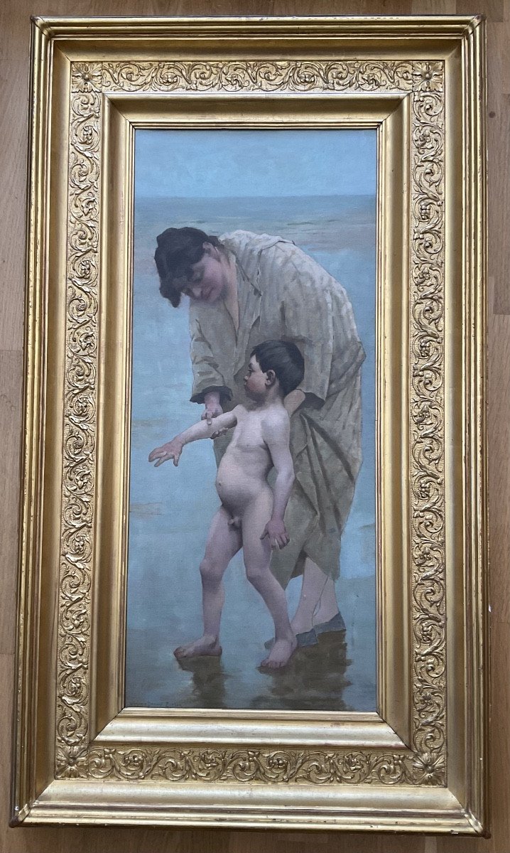 Woman And Child Bathing Oil On Canvas