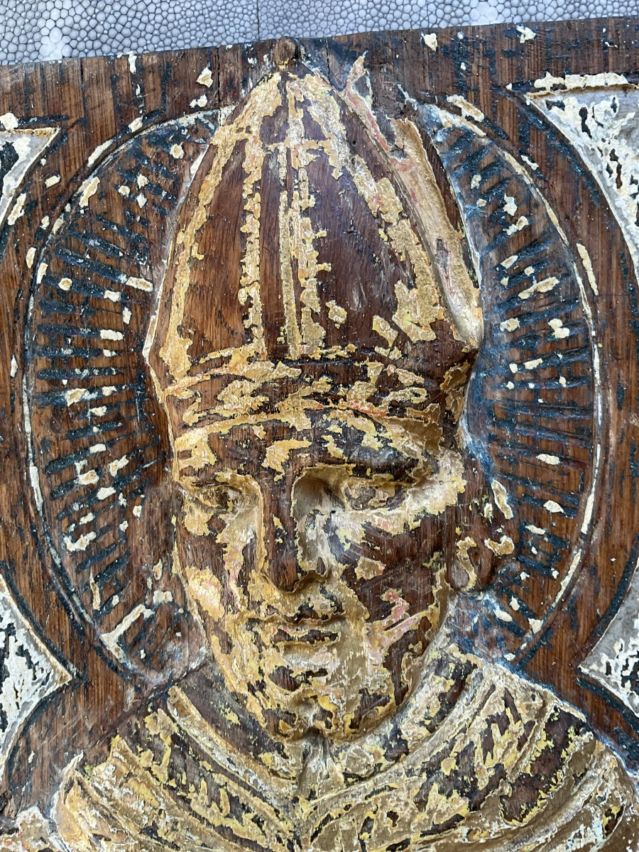 Oak Bishop's Head Late 18th Century Polychrome-photo-2