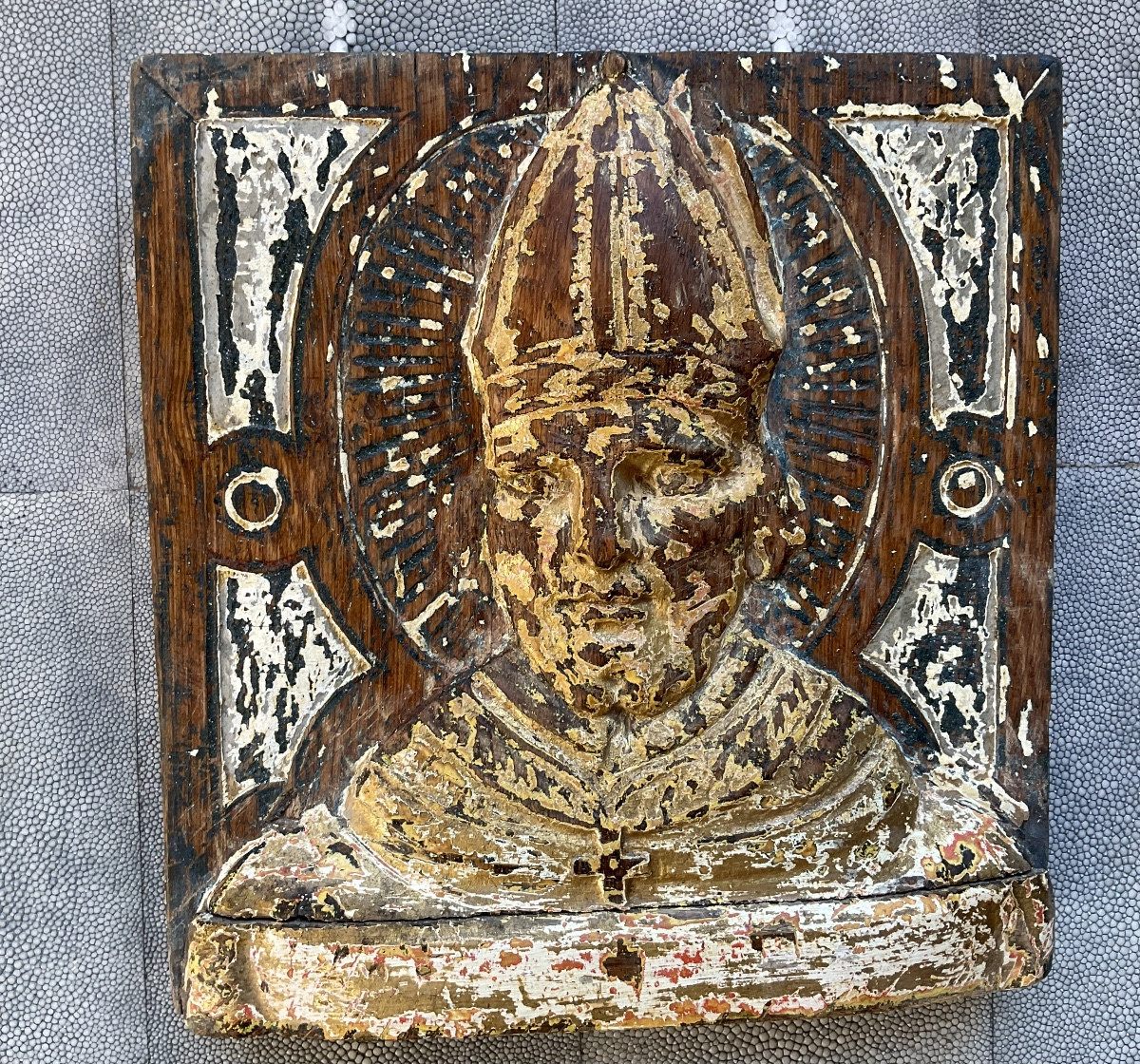Oak Bishop's Head Late 18th Century Polychrome-photo-3