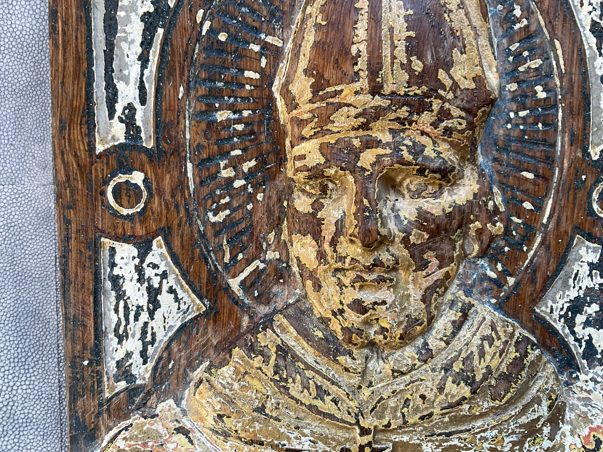 Oak Bishop's Head Late 18th Century Polychrome-photo-4