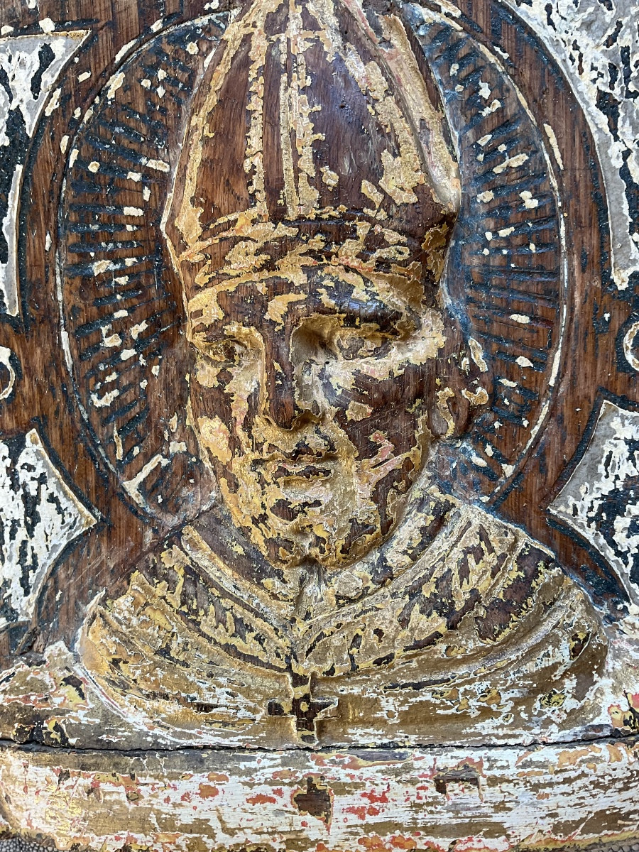 Oak Bishop's Head Late 18th Century Polychrome-photo-2