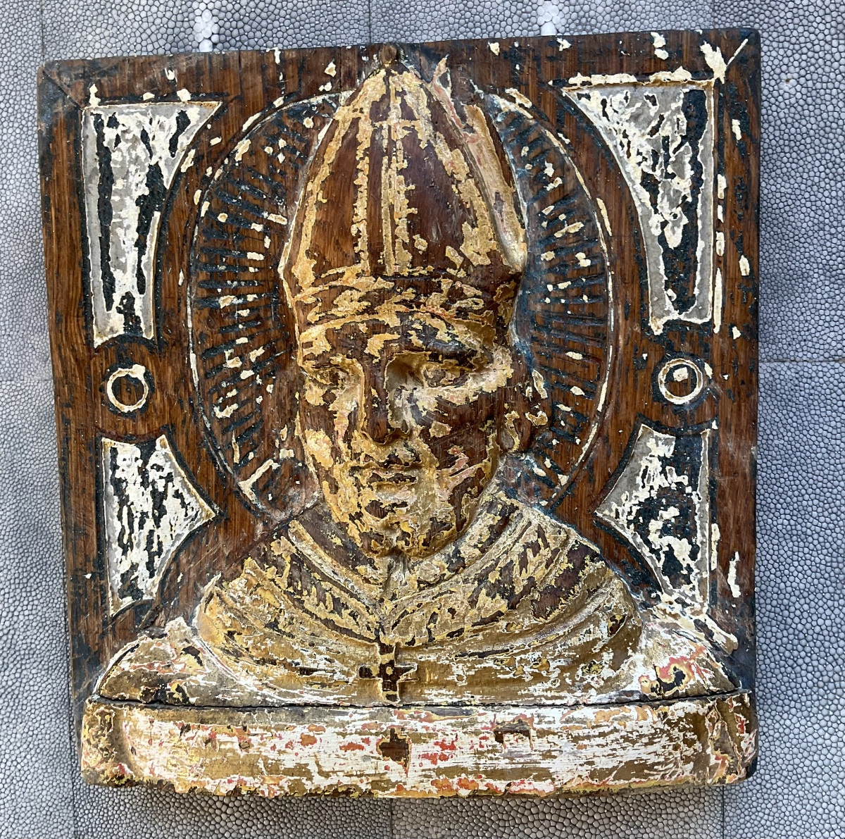 Oak Bishop's Head Late 18th Century Polychrome