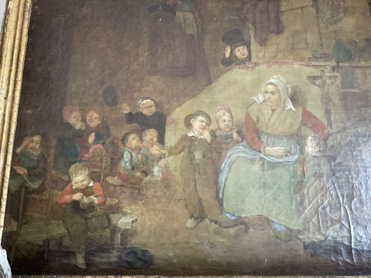 Toile Flandres XVIIIe la maîtresse d’ecole-photo-2