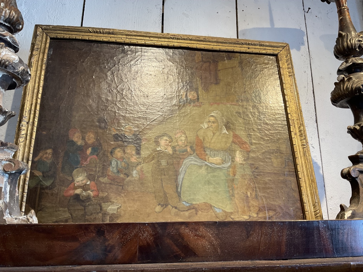 Toile Flandres XVIIIe la maîtresse d’ecole-photo-3