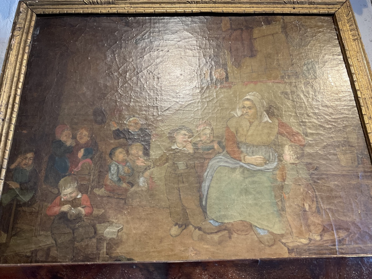 Toile Flandres XVIIIe la maîtresse d’ecole-photo-4