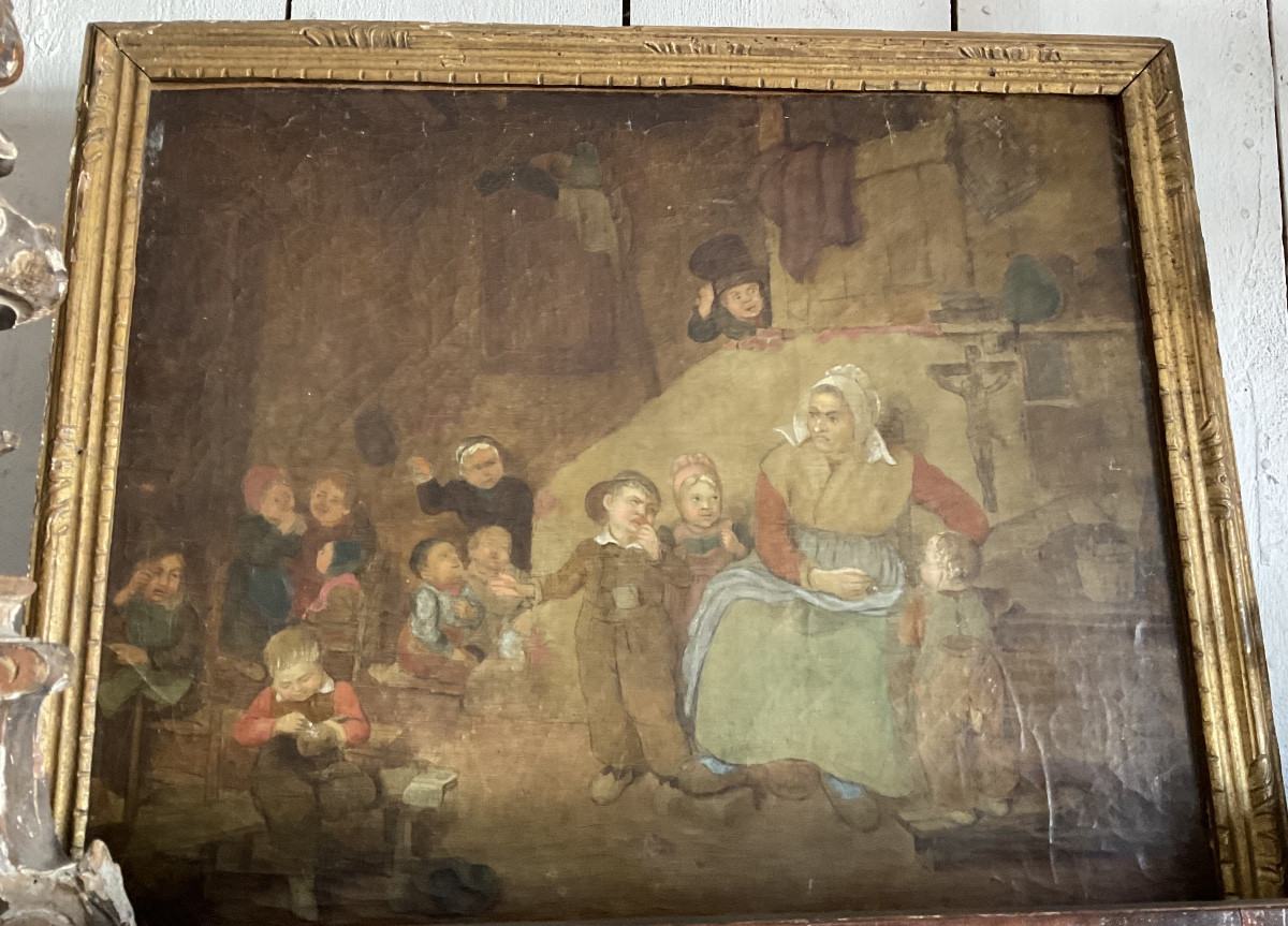 Toile Flandres XVIIIe la maîtresse d’ecole-photo-1